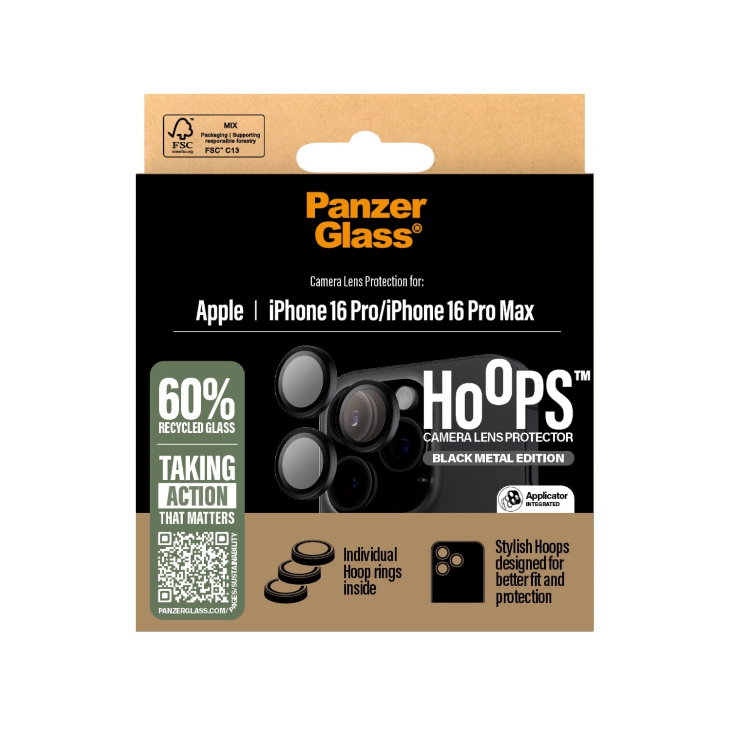 PanzerGlass Hoops Lens Screen Protector - Apple iPhone 16 Pro / iPhone 16 Pro Max - Black
