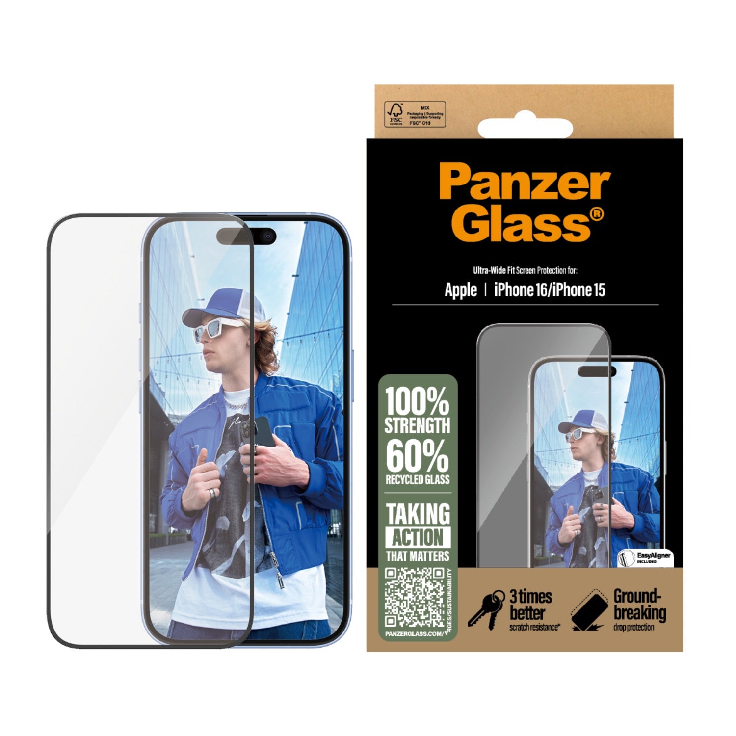 PanzerGlass Screen Protector Ultra Wide Fit - Apple iPhone 16 / iPhone 15