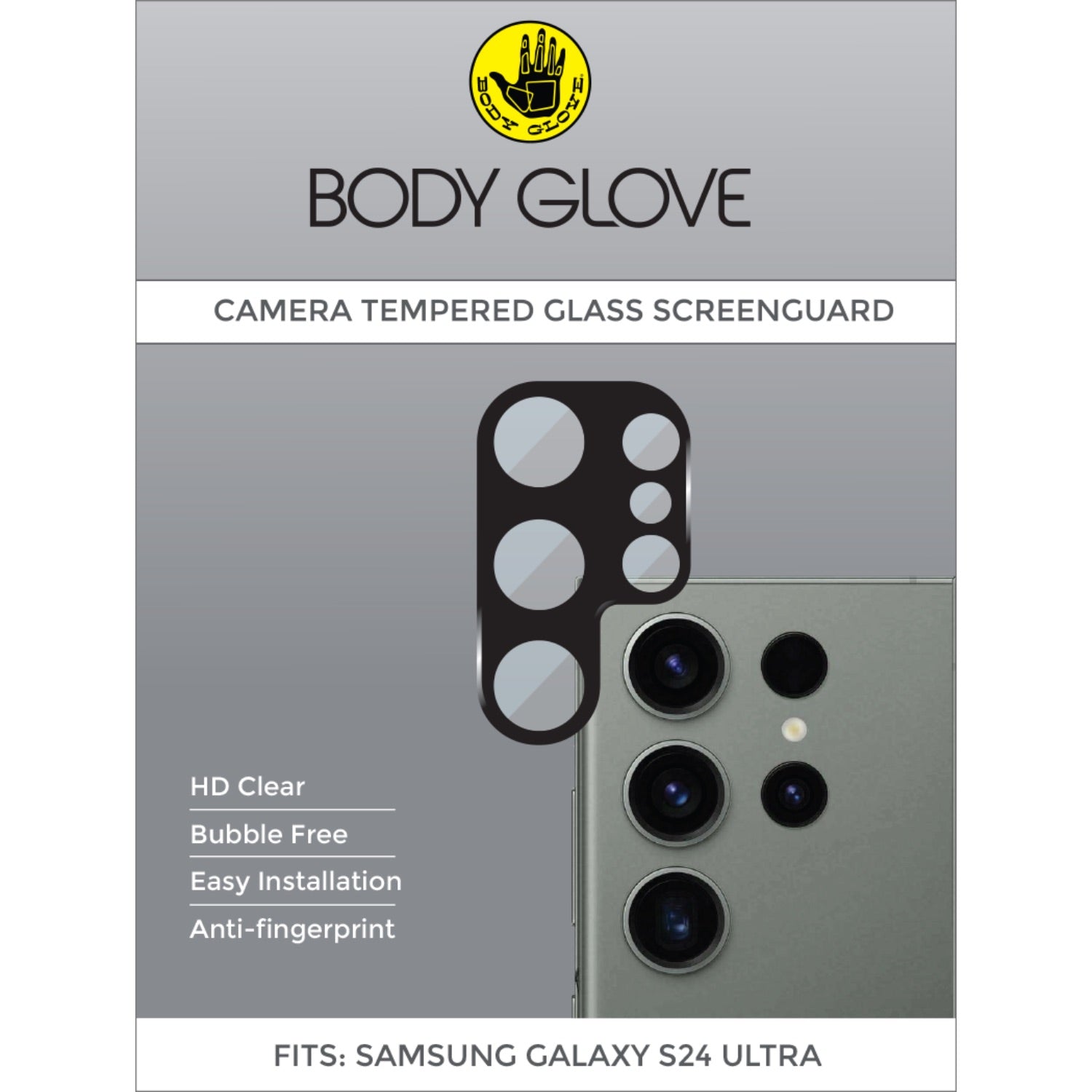 Body Glove Tempered Glass Camera Screen Protector - Samsung Galaxy S24 Ultra - Black Border
