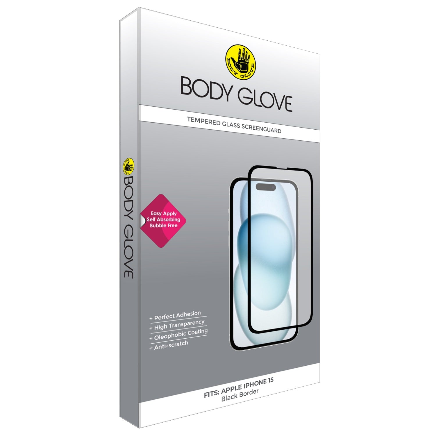 Body Glove Tempered Glass Screen Protector - Apple iPhone 16 / iPhone 15 - Black Border