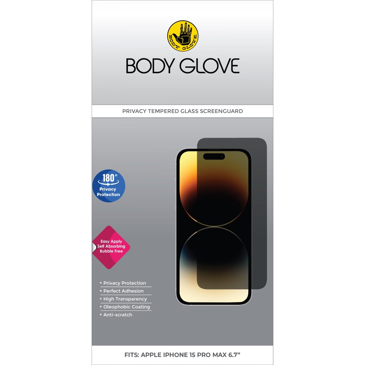 Body Glove Privacy Tempered Glass Screen Protector - Apple iPhone 15 Pro Max