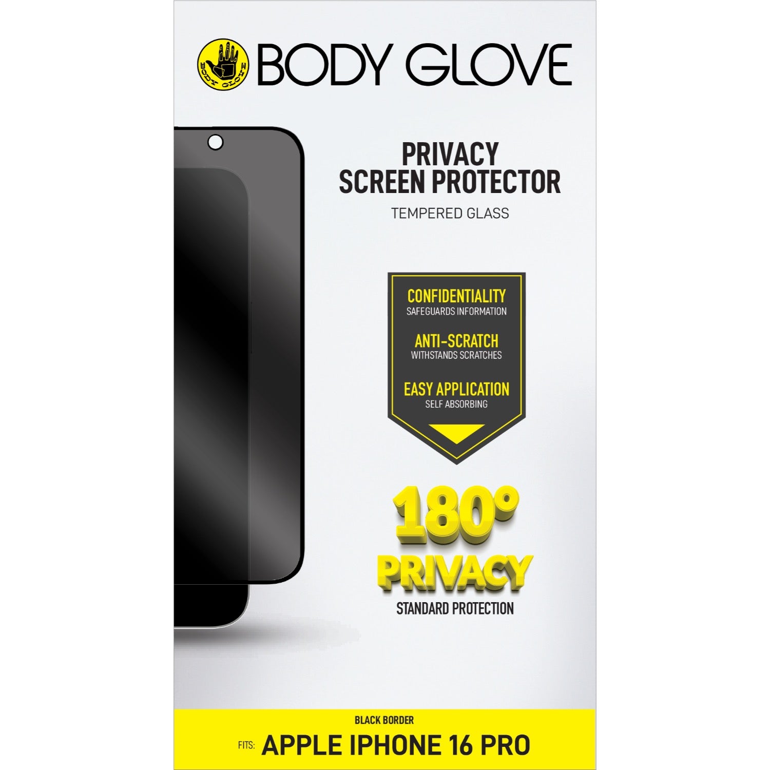 Body Glove Privacy Tempered Glass Screen Protector - Apple iPhone 16 Pro - Black Border