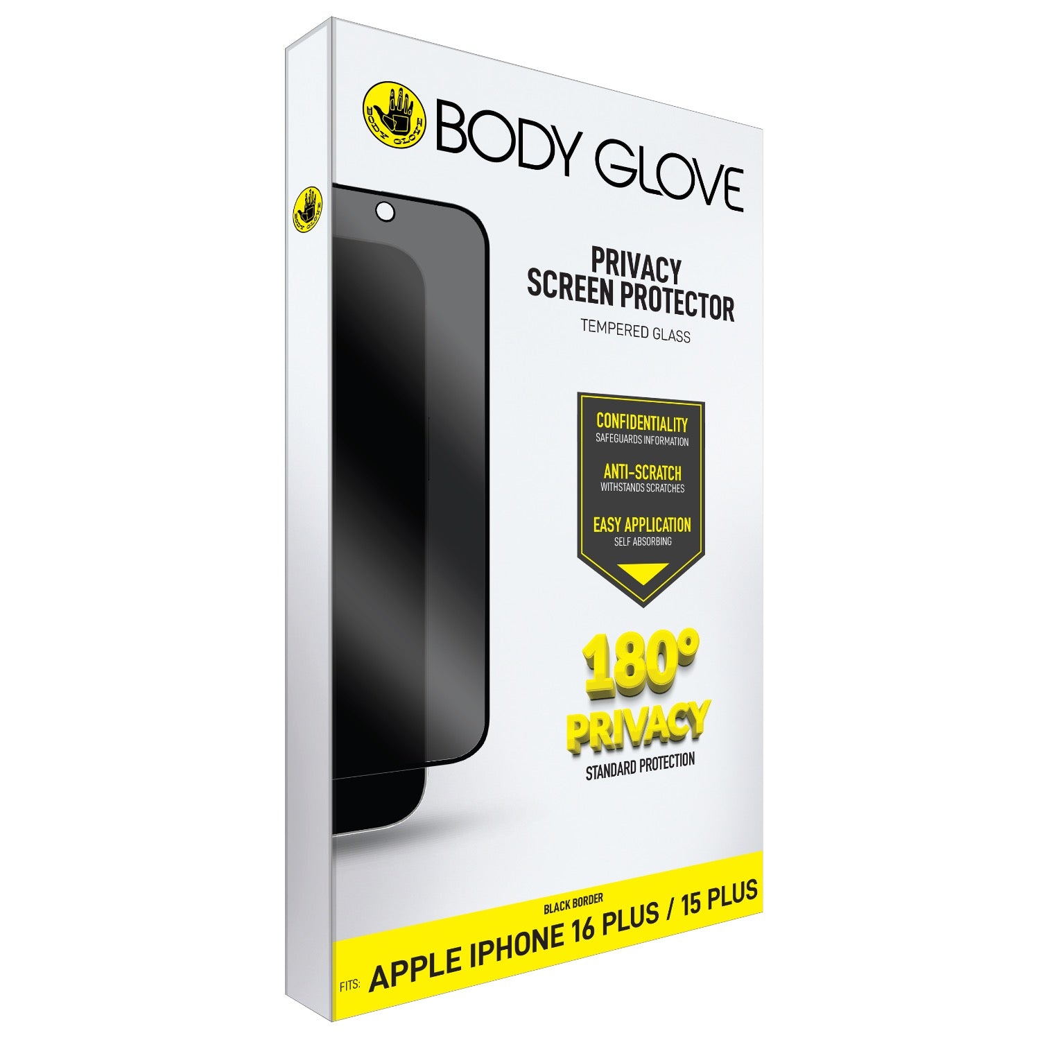 Body Glove Privacy Tempered Glass Screen Protector - Apple iPhone 16 Plus / iPhone 15 Plus - Black Border