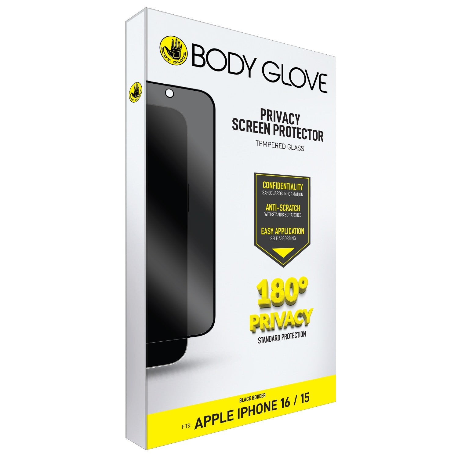 Body Glove Privacy Tempered Glass Screen Protector - Apple iPhone 16 / iPhone 15 - Black Border