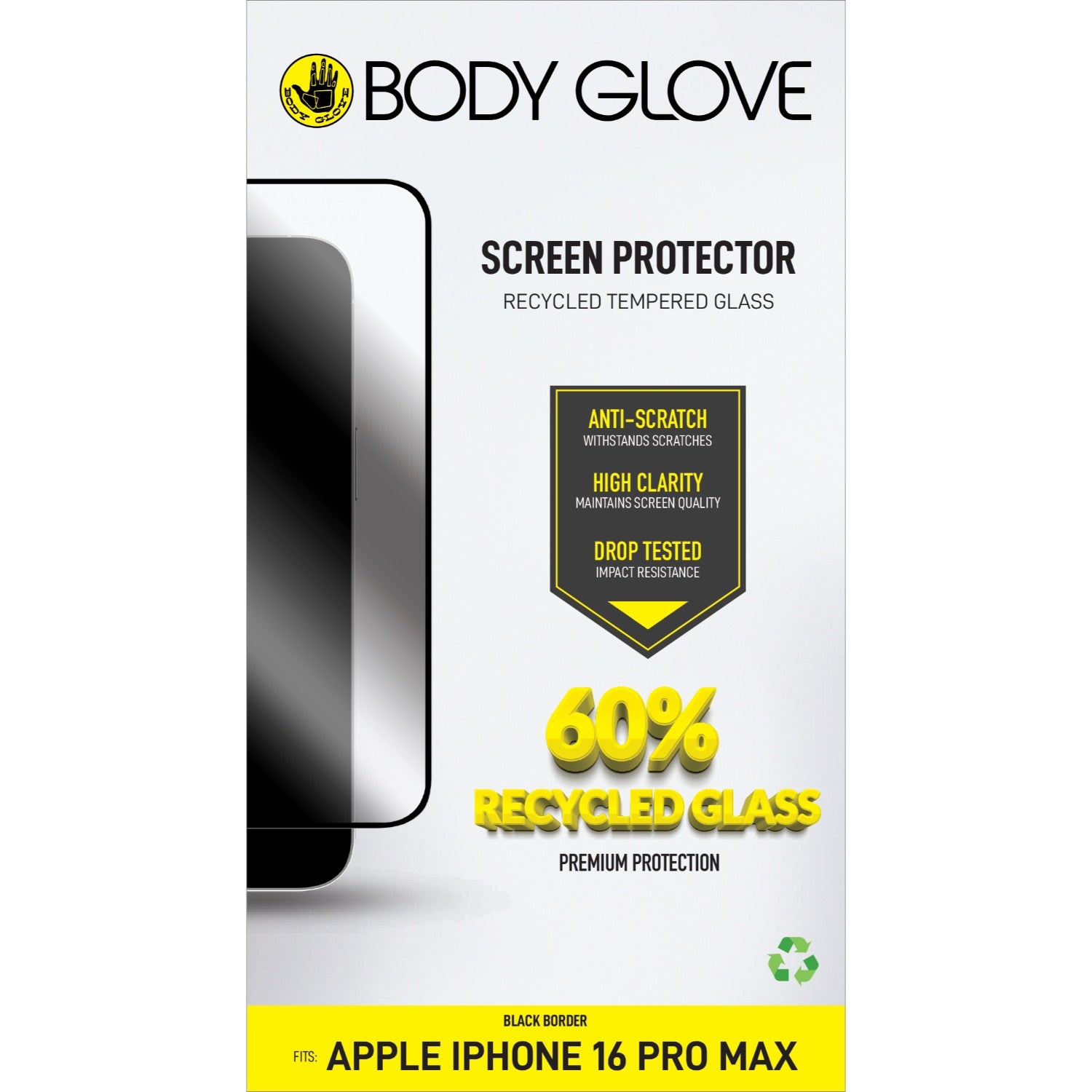 Body Glove Recycled Tempered Glass Screen Protector - Apple iPhone 16 Pro Max - Black Border