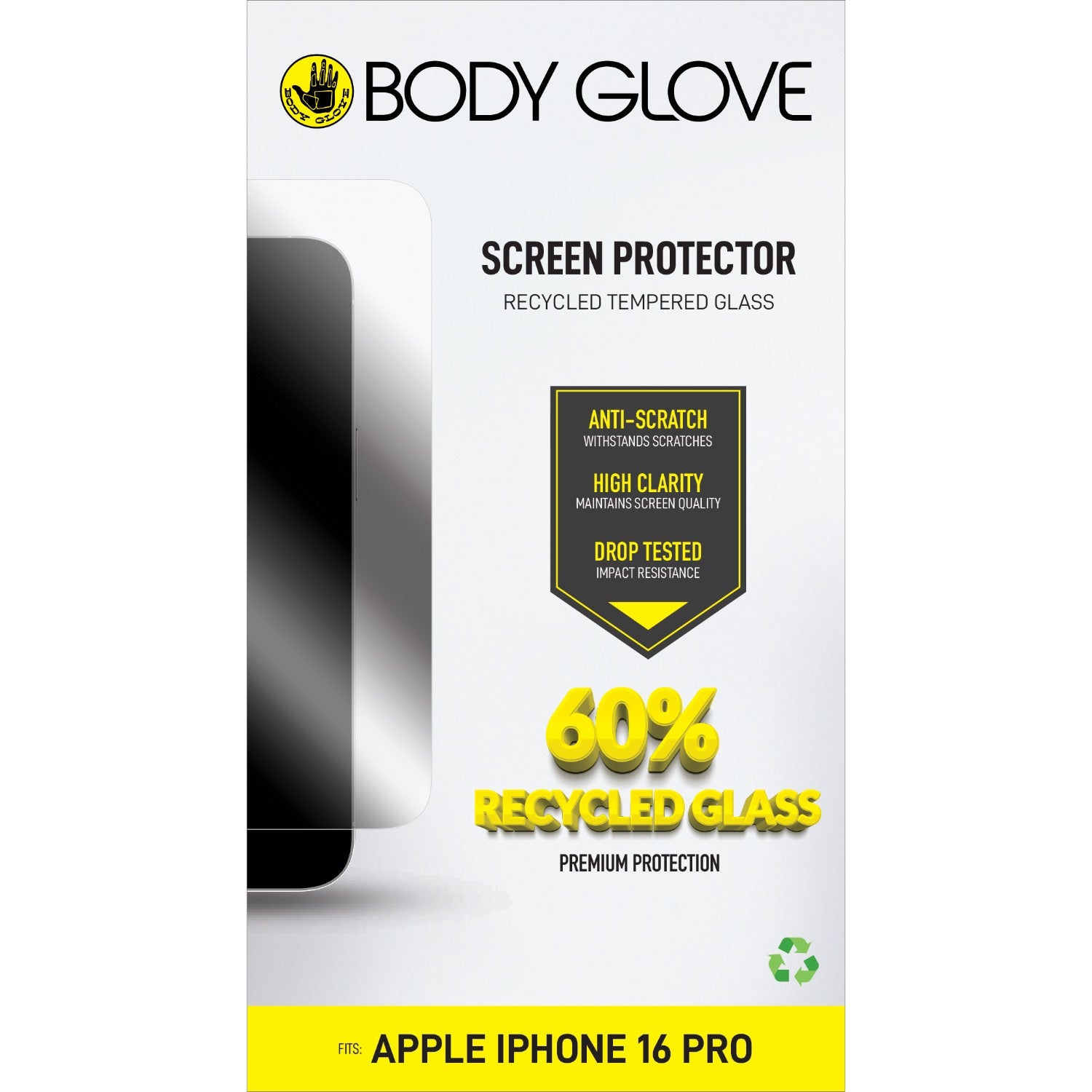 Body Glove Recycled Tempered Glass Screen Protector - Apple iPhone 16 Pro - Clear