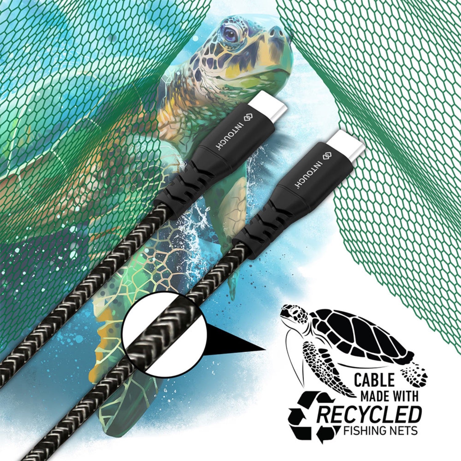 INTOUCH Type-C To Type-C Recycled Braided Cable 2 Metre - Black