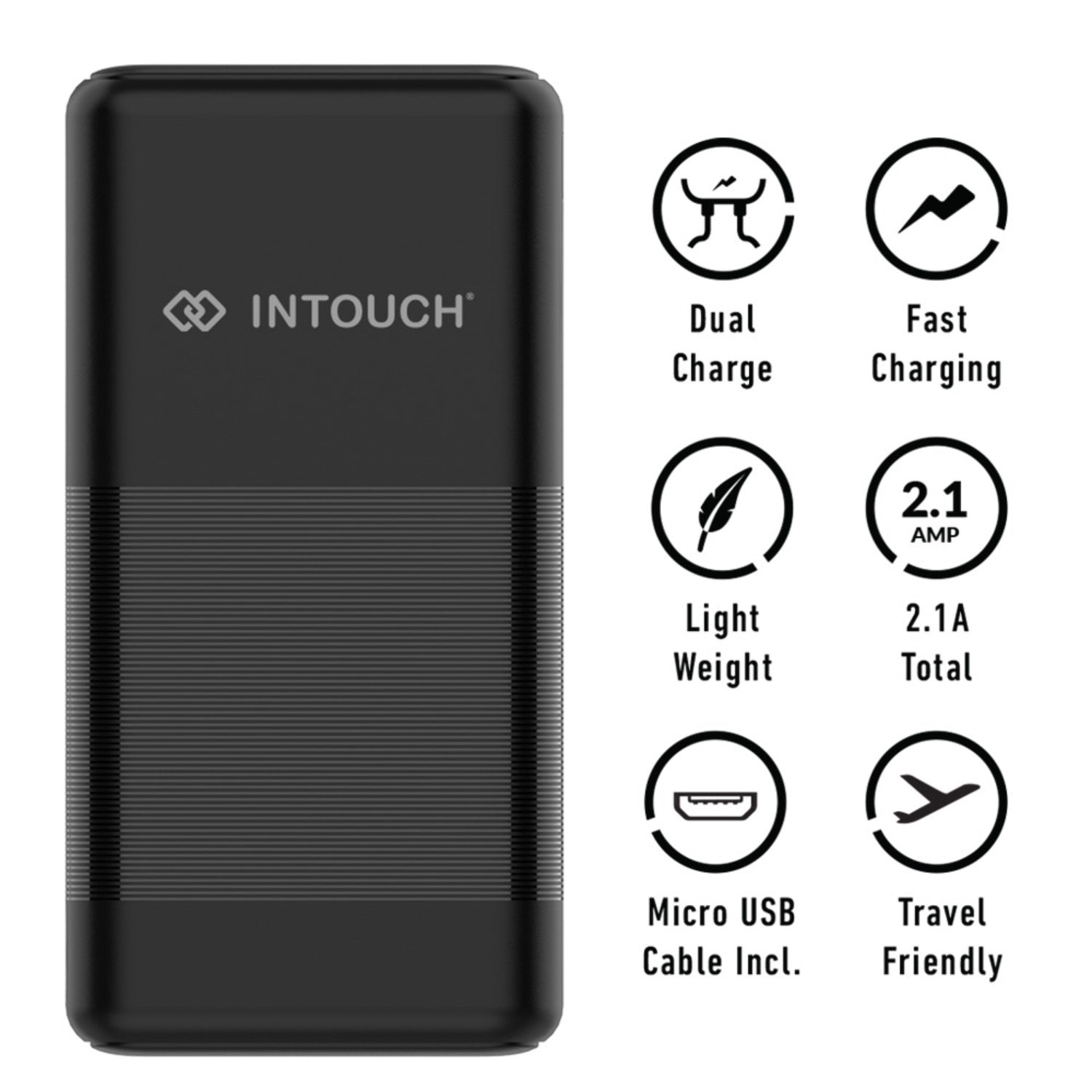 INTOUCH Powerbank - 10000mAh - Black