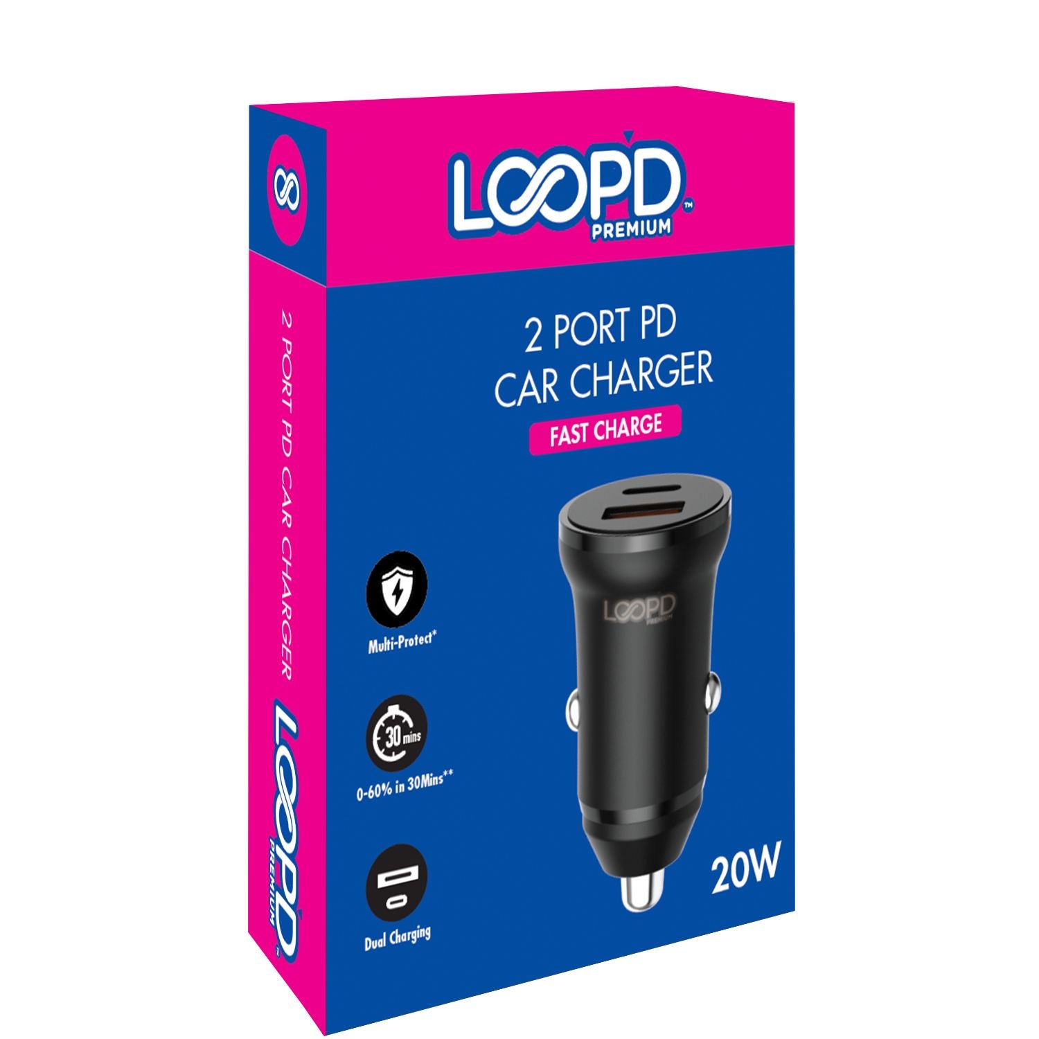 LOOP'D Dual Port PD Car Charger - 20W