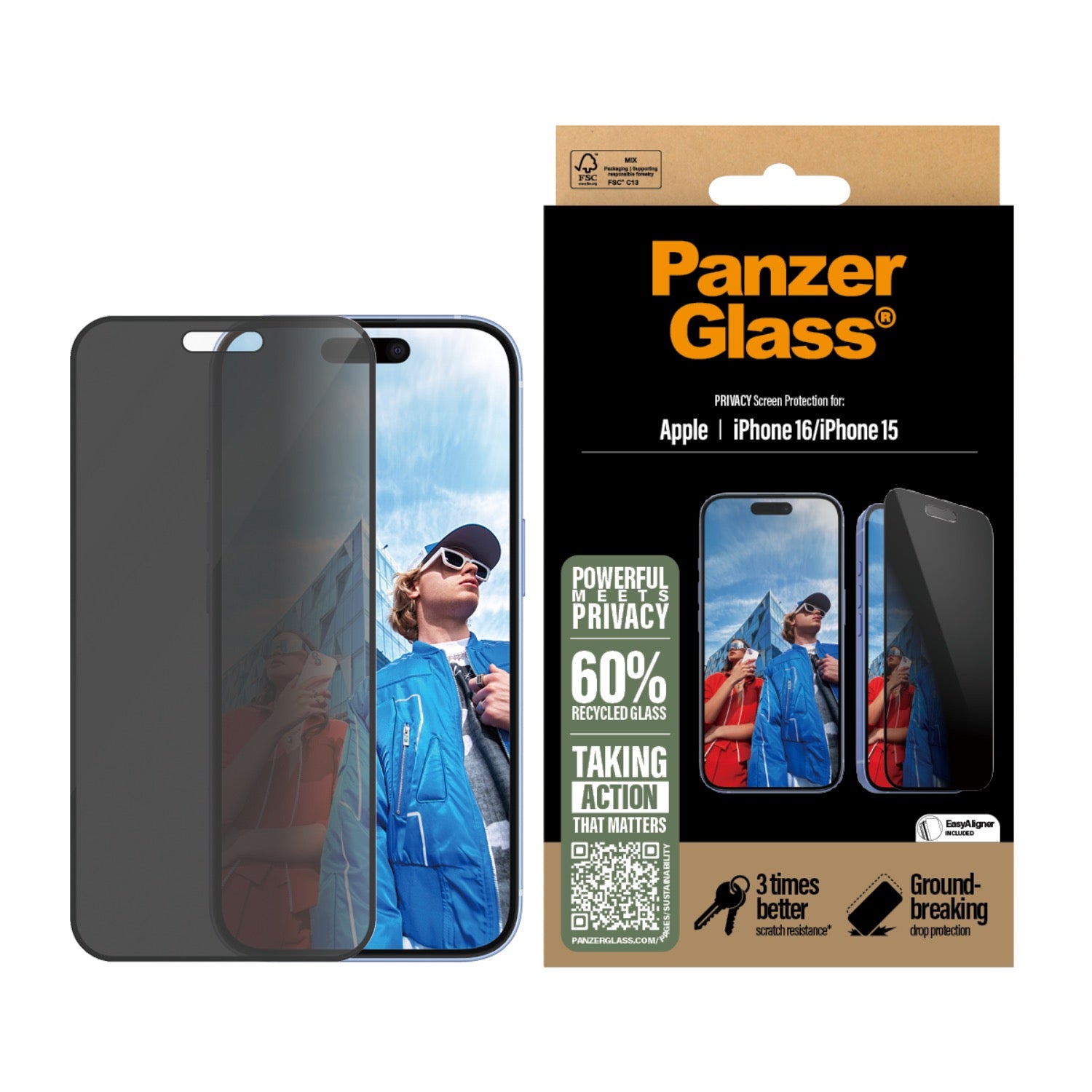 PanzerGlass Privacy Screen Protector Ultra Wide Fit - Apple iPhone 16 / iPhone 15