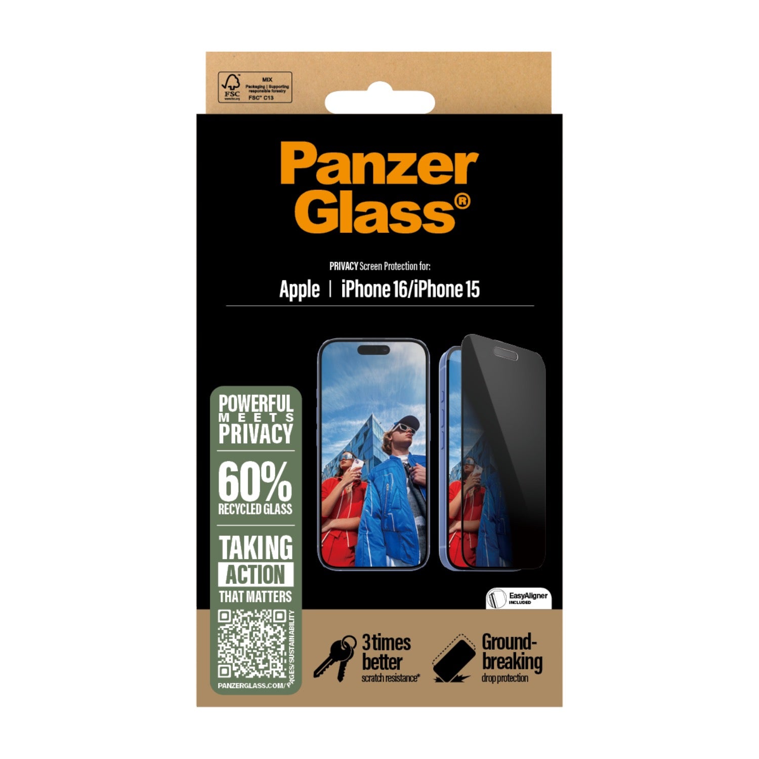 PanzerGlass Privacy Screen Protector Ultra Wide Fit - Apple iPhone 16 / iPhone 15