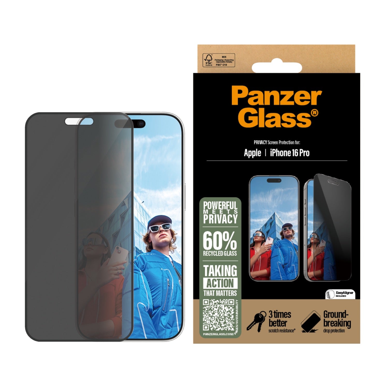 PanzerGlass Privacy Screen Protector Ultra Wide Fit - Apple iPhone 16 Pro - Black