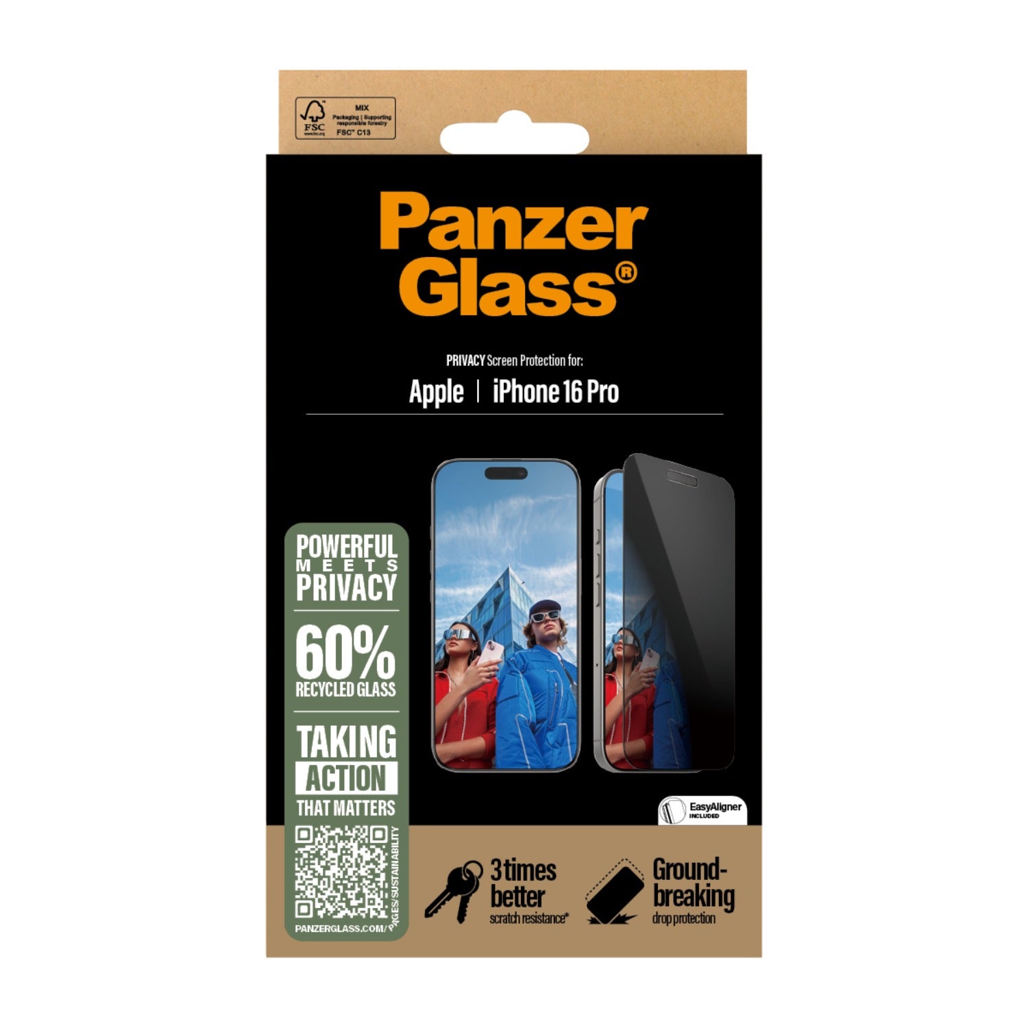 PanzerGlass Privacy Screen Protector Ultra Wide Fit - Apple iPhone 16 Pro - Black