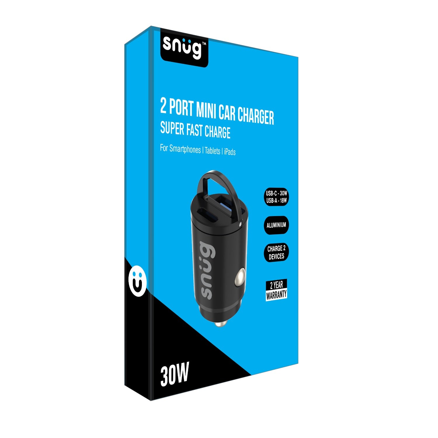 Snug Dual Port Mini Car Charger PD/USB 30W - Black