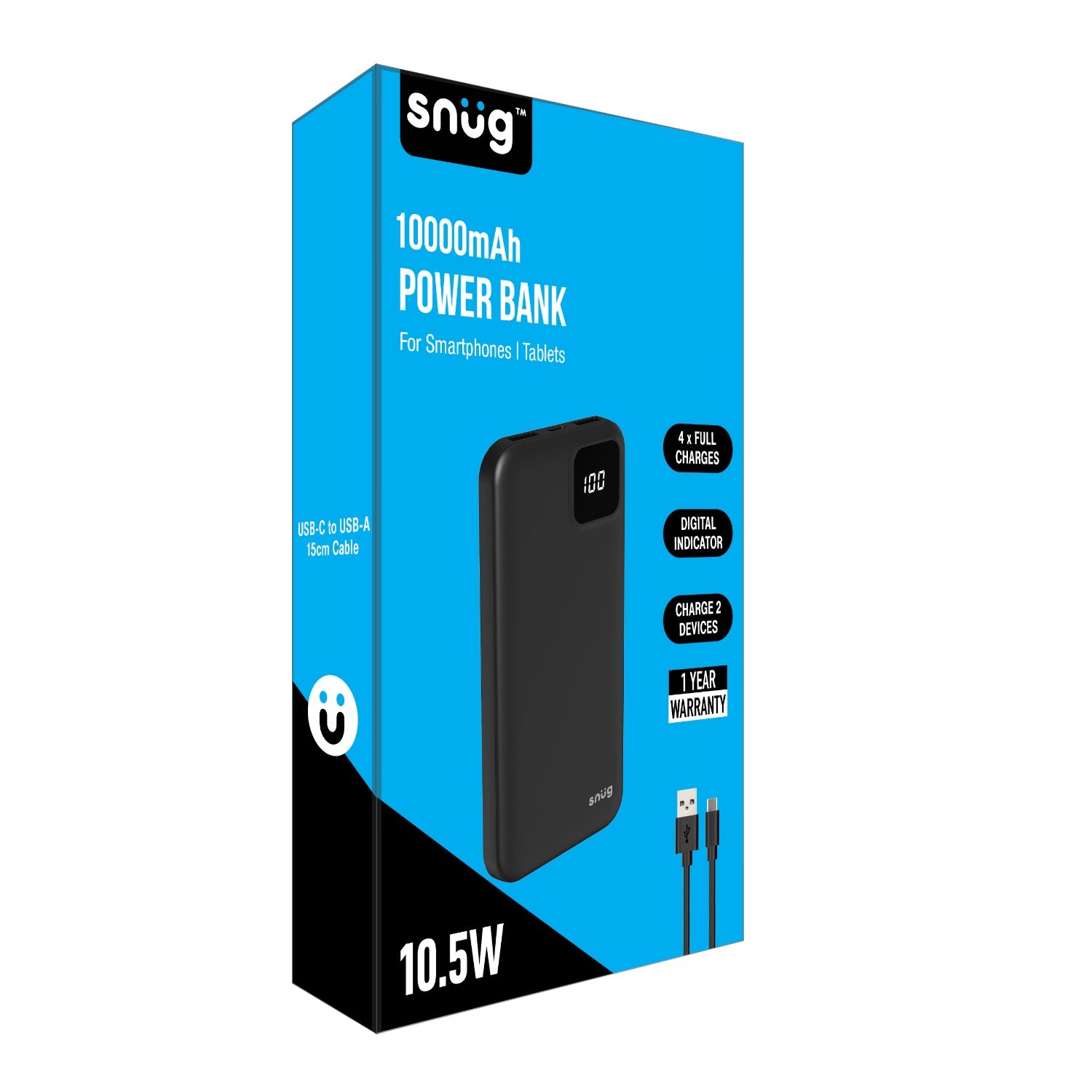 Snug Square Digital Powerbank - 10000mAh - Black