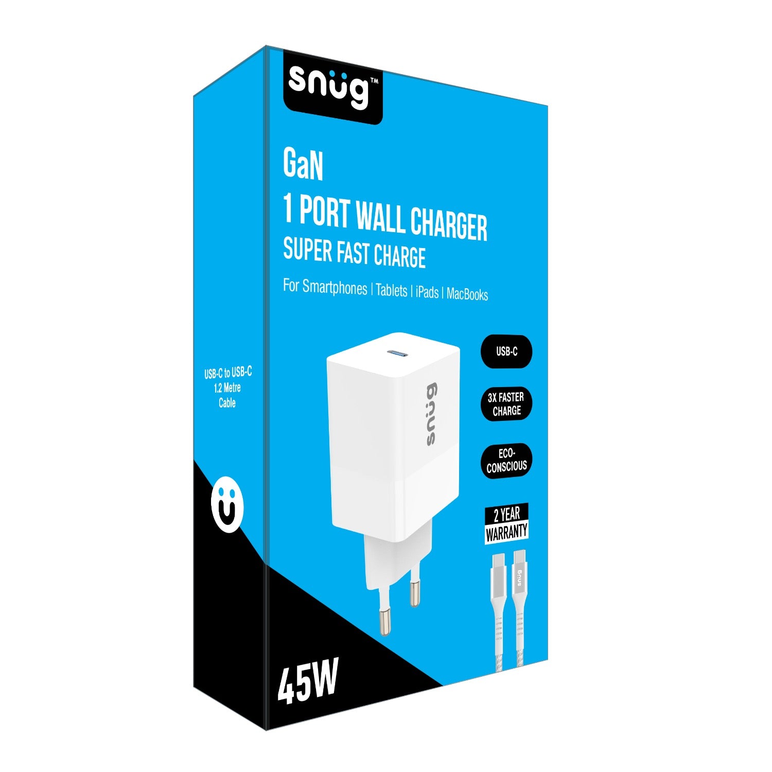 Snug 1 Port PD Home Charger With Cable - 45W - White