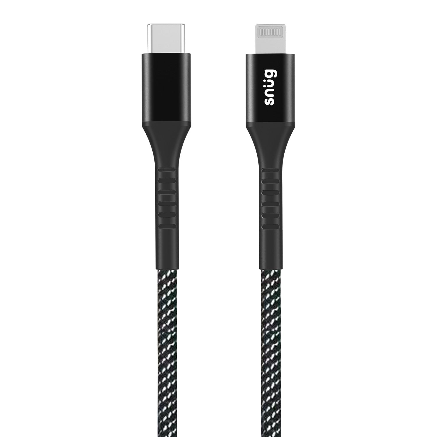 Snug Type-C To MFI Nylon Braided Cable 60W - 1.2 Metre - Black/Silver