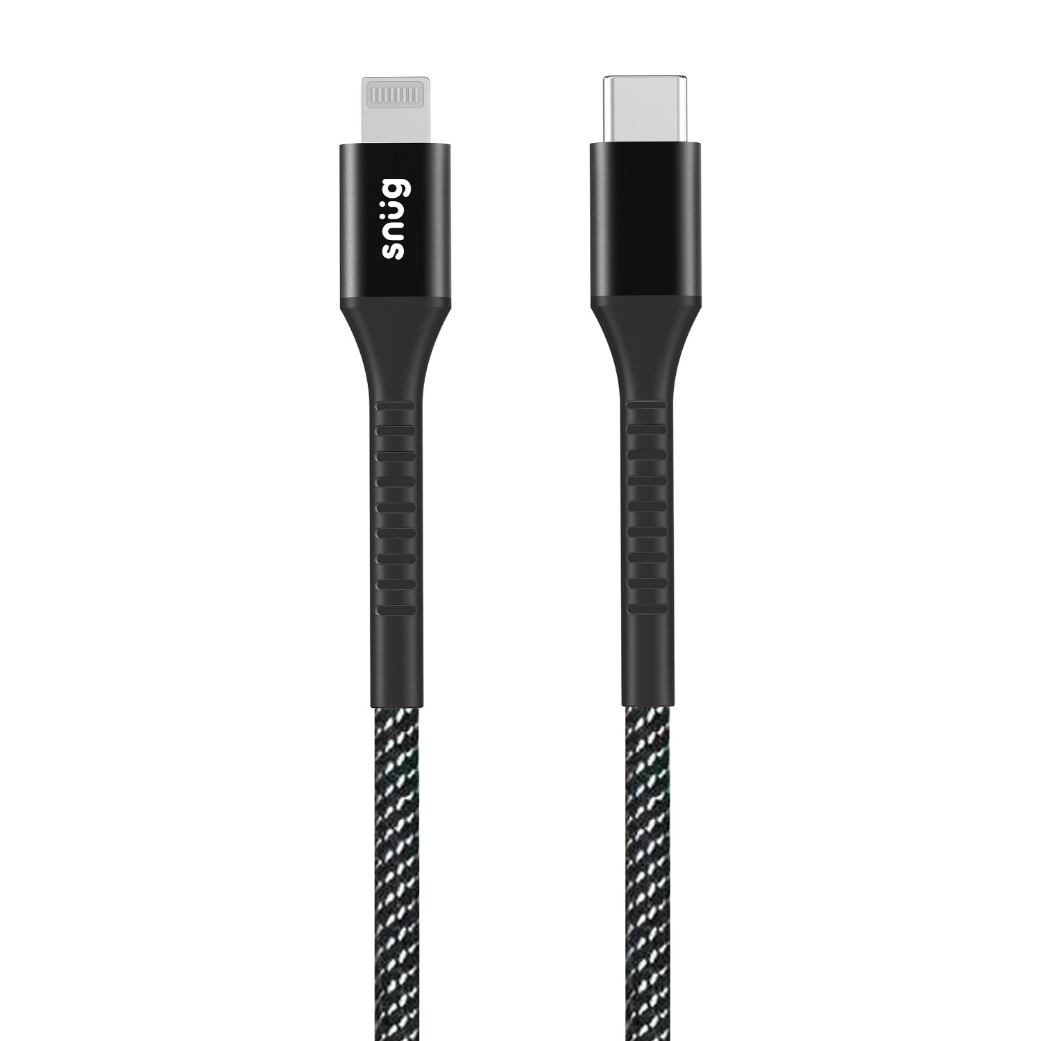 Snug Type-C To MFI Nylon Braided Cable 60W - 1.2 Metre - Black/Silver