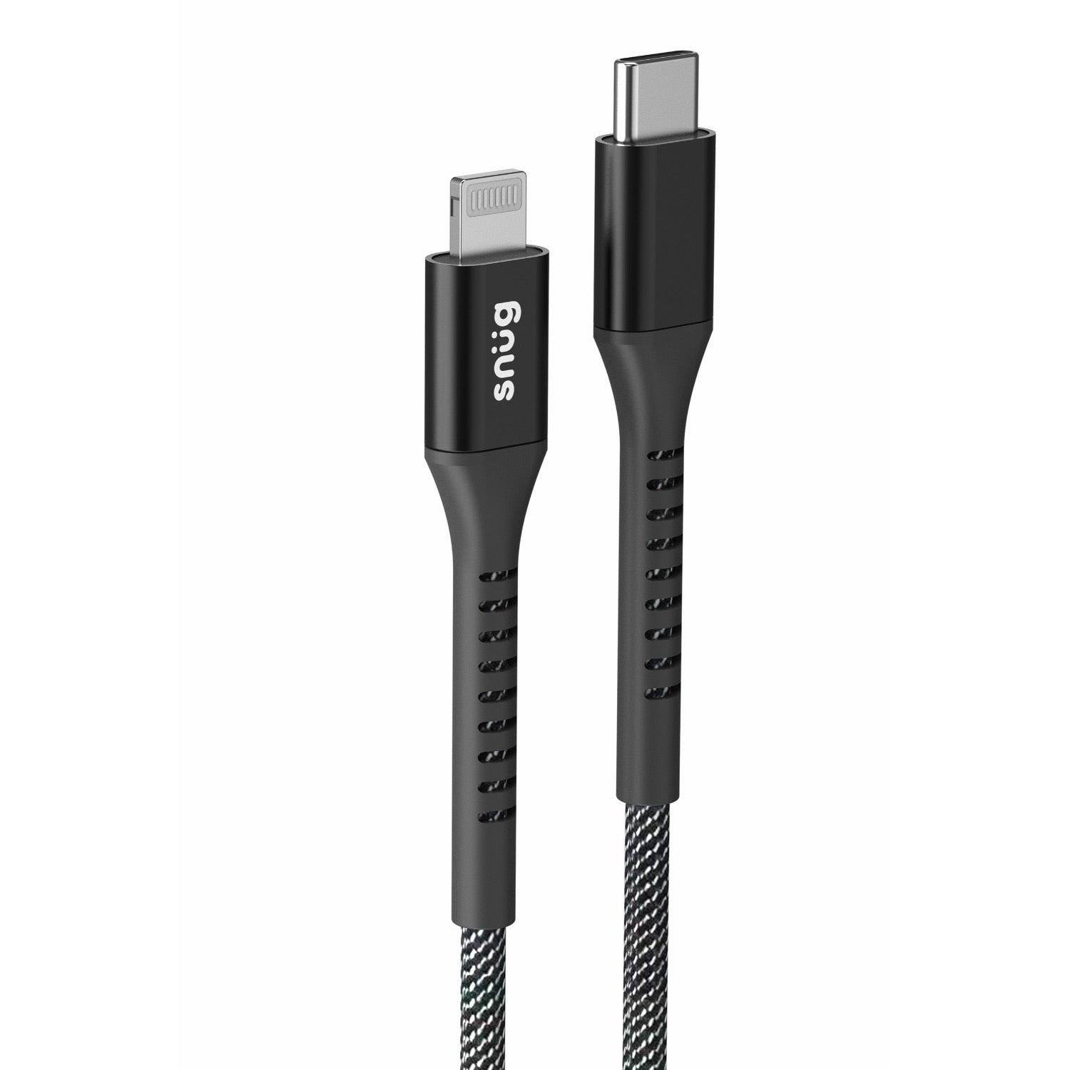 Snug Type-C To MFI Nylon Braided Cable 60W - 1.2 Metre - Black/Silver