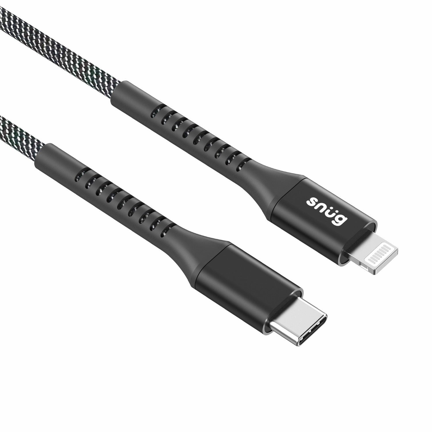 Snug Type-C To MFI Nylon Braided Cable 60W - 1.2 Metre - Black/Silver