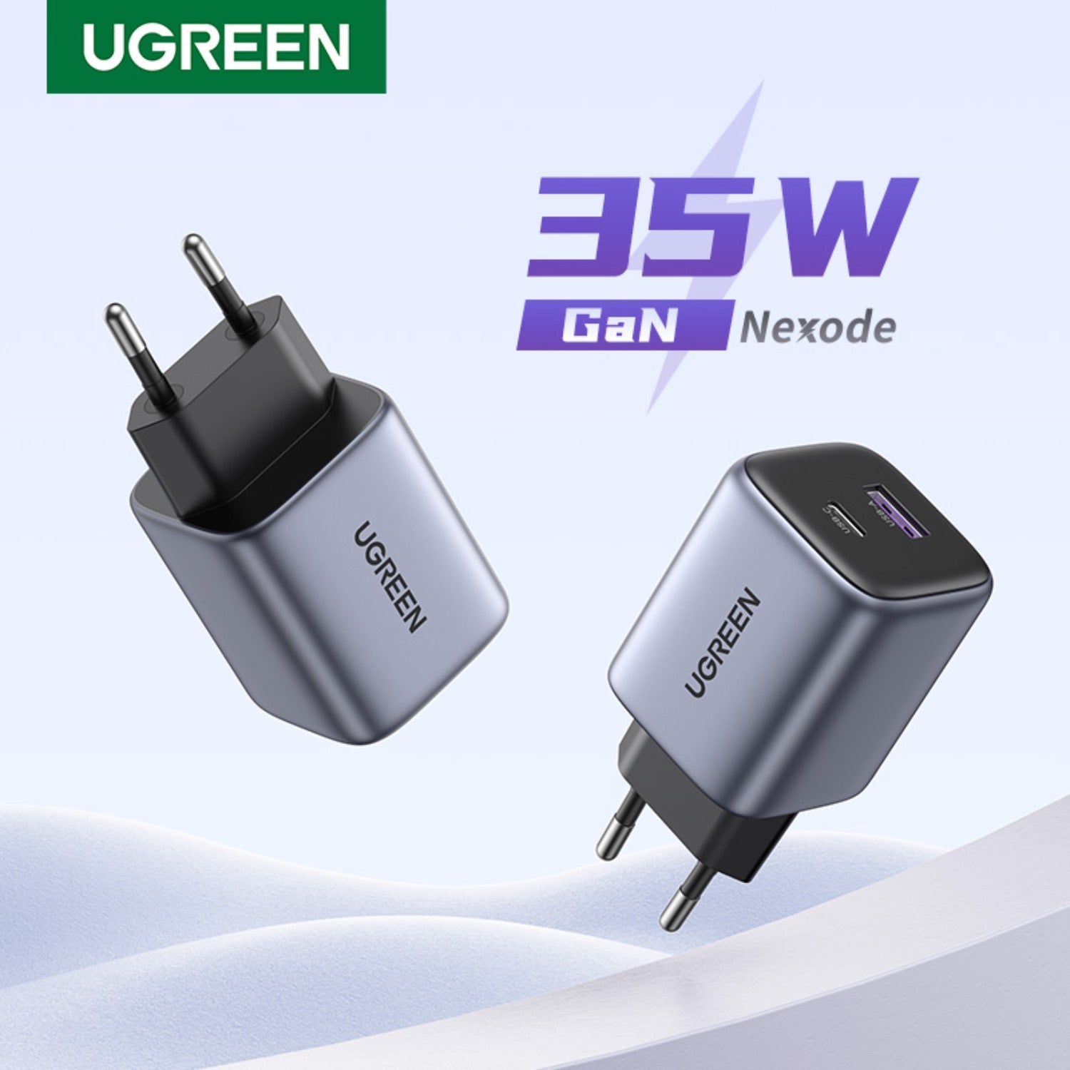UGREEN Nexode 2 Port PD/USB Wall Charger 35W - Grey & Black